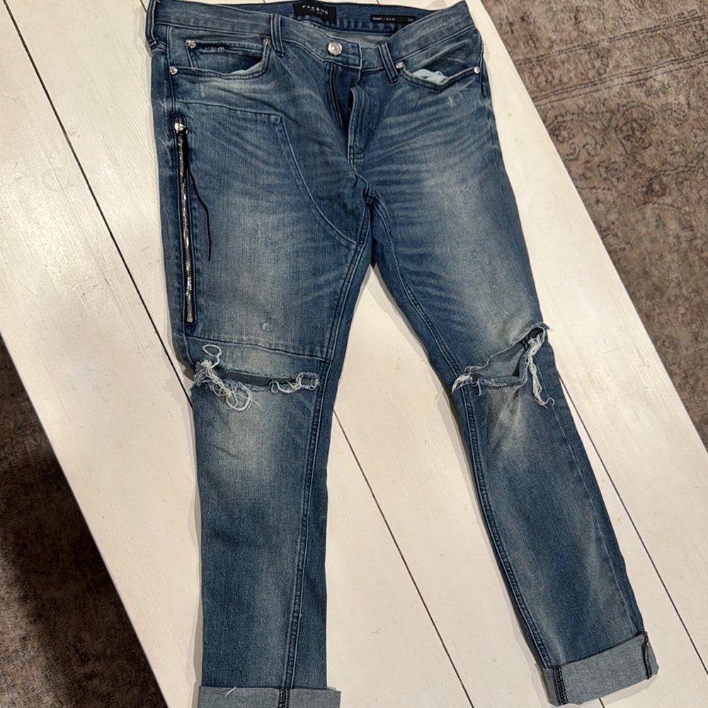 PacSun Blue Skinny Jeans with Distressed Details